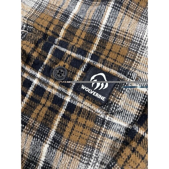 Wolverine Men’s Flannel Shirt XL Brown Black Plaid Long Sleeve ButtonUp Workwear - Picture 4 of 13
